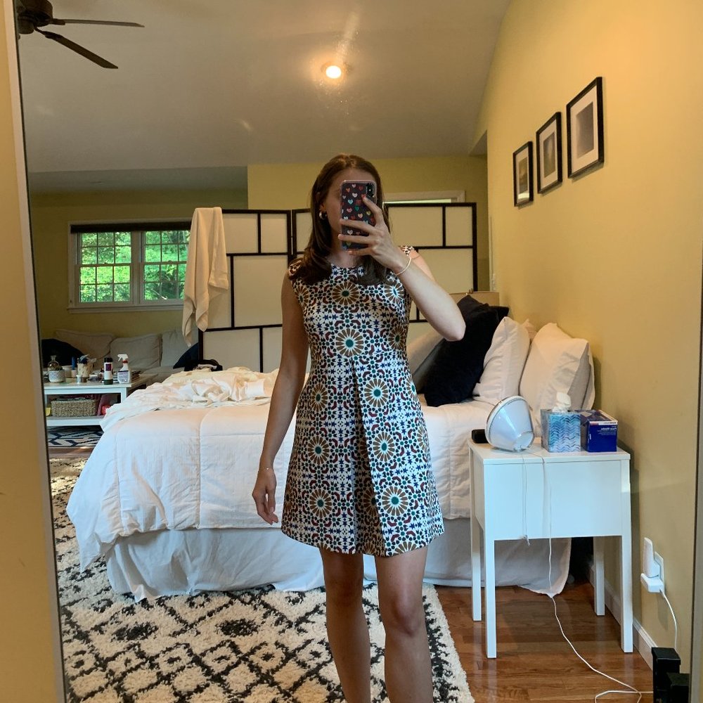 Zara Geometric Tile Print Pleated Mini Dress